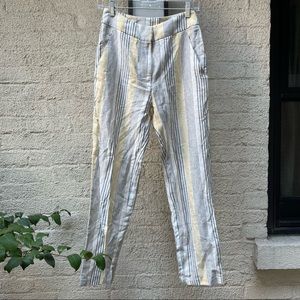 Yellow and grey striped Linen Straight Leg Pants